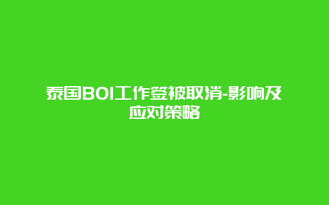 泰国BOI工作签被取消-影响及应对策略