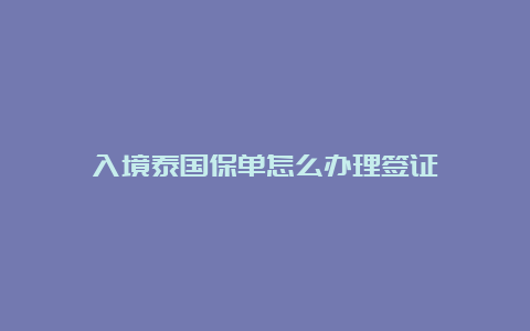 入境泰国保单怎么办理签证