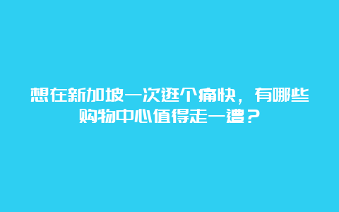 想在新加坡一次逛个痛快，有哪些购物中心值得走一遭？