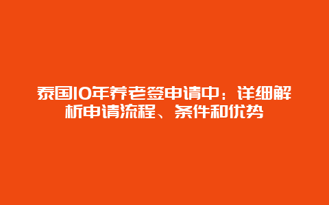 泰国10年养老签申请中：详细解析申请流程、条件和优势