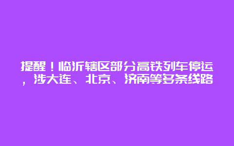 提醒！临沂辖区部分高铁列车停运，涉大连、北京、济南等多条线路