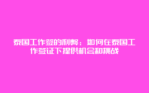 泰国工作签的利弊：如何在泰国工作签证下提供机会和挑战