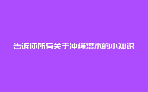 告诉你所有关于冲绳潜水的小知识