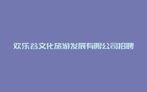 欢乐谷文化旅游发展有限公司招聘