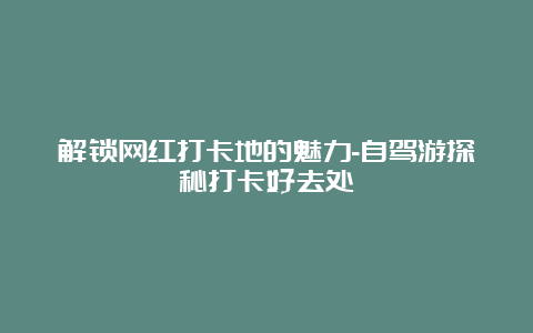 解锁网红打卡地的魅力-自驾游探秘打卡好去处