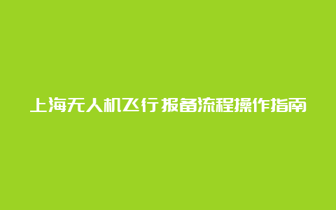 上海无人机飞行报备流程操作指南