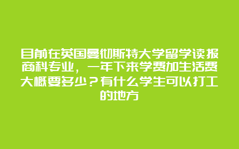 目前在英国曼彻斯特大学留学读报商科专业，一年下来学费加生活费大概要多少？有什么学生可以打工的地方