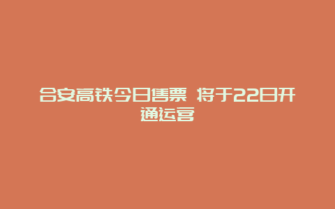 合安高铁今日售票 将于22日开通运营