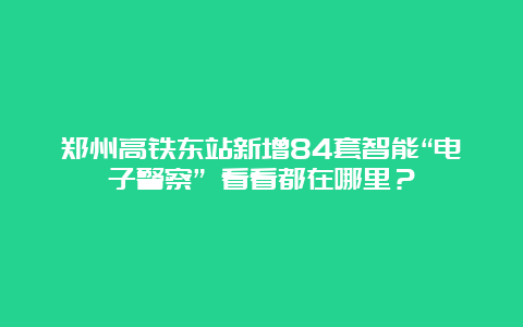 郑州高铁东站新增84套智能“电子警察” 看看都在哪里？