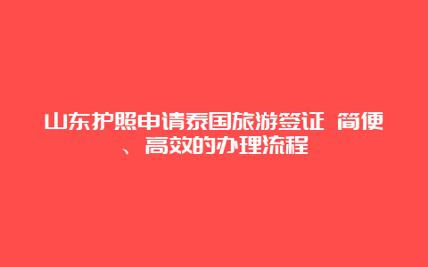 山东护照申请泰国旅游签证 简便、高效的办理流程