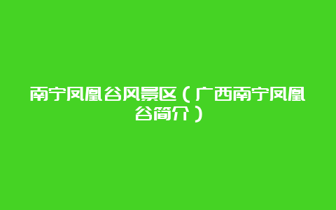 南宁凤凰谷风景区（广西南宁凤凰谷简介）