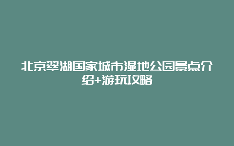 北京翠湖国家城市湿地公园景点介绍+游玩攻略