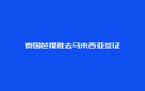 泰国芭提雅去马来西亚签证