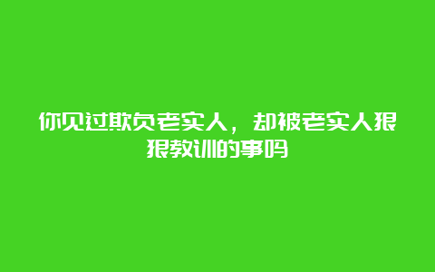 你见过欺负老实人，却被老实人狠狠教训的事吗