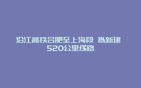 沿江高铁合肥至上海段 拟新建 520公里线路