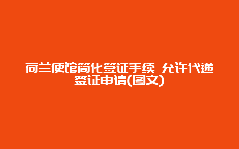 荷兰使馆简化签证手续 允许代递签证申请(图文)