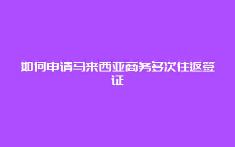 如何申请马来西亚商务多次往返签证