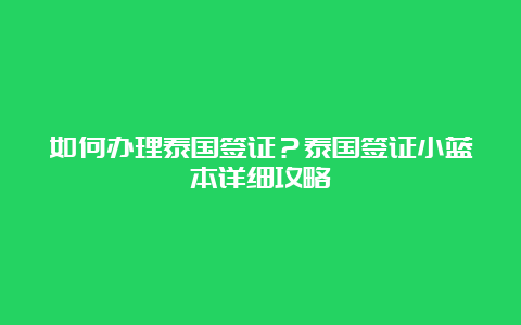 如何办理泰国签证？泰国签证小蓝本详细攻略