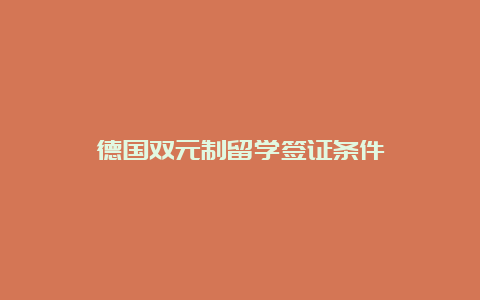 德国双元制留学签证条件