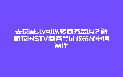 去泰国stv可以转商务签吗？解析泰国STV商务签证政策及申请条件