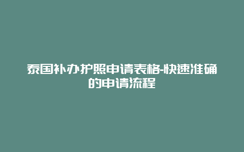 泰国补办护照申请表格-快速准确的申请流程