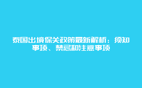 泰国出境保关政策最新解析：须知事项、禁忌和注意事项