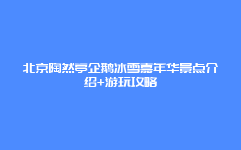 北京陶然亭企鹅冰雪嘉年华景点介绍+游玩攻略