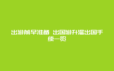 出游前早准备 出国游升温出国手续一览