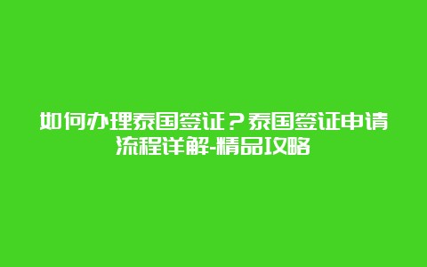 如何办理泰国签证？泰国签证申请流程详解-精品攻略