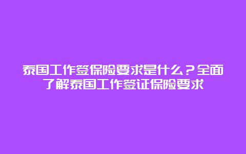 泰国工作签保险要求是什么？全面了解泰国工作签证保险要求