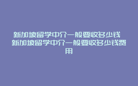 新加坡留学中介一般要收多少钱 新加坡留学中介一般要收多少钱费用