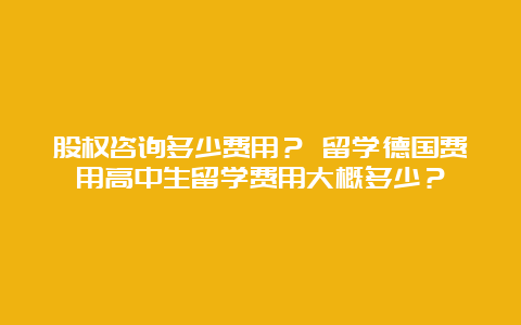 股权咨询多少费用？ 留学德国费用高中生留学费用大概多少？