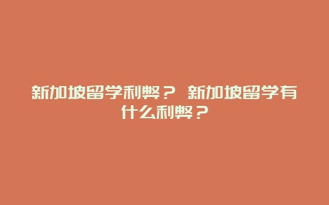 新加坡留学利弊？ 新加坡留学有什么利弊？