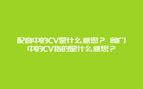 配音中的CV是什么意思？ 阀门中的CV指的是什么意思？