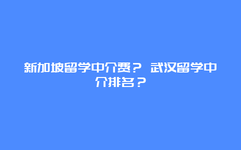 新加坡留学中介费？ 武汉留学中介排名？