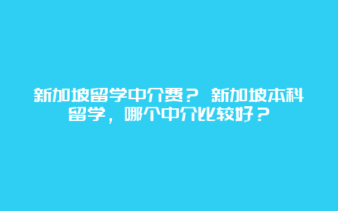 新加坡留学中介费？ 新加坡本科留学，哪个中介比较好？