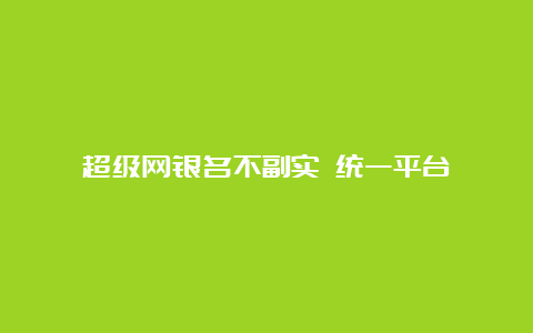 超级网银名不副实 统一平台