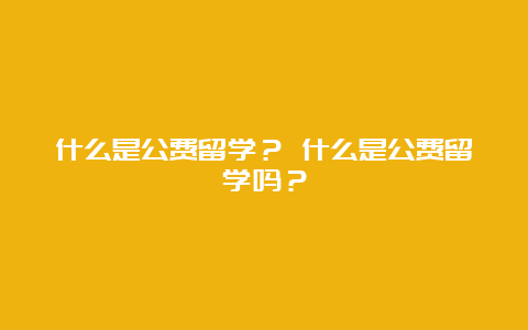 什么是公费留学？ 什么是公费留学吗？