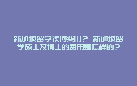 新加坡留学读博费用？ 新加坡留学硕士及博士的费用是怎样的？