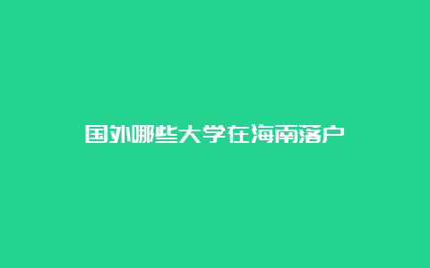 国外哪些大学在海南落户