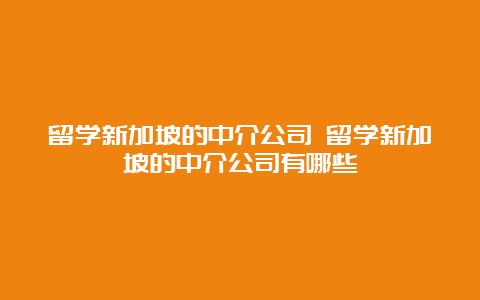 留学新加坡的中介公司 留学新加坡的中介公司有哪些