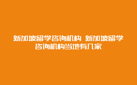 新加坡留学咨询机构 新加坡留学咨询机构当地有几家