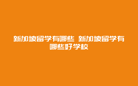 新加坡留学有哪些 新加坡留学有哪些好学校