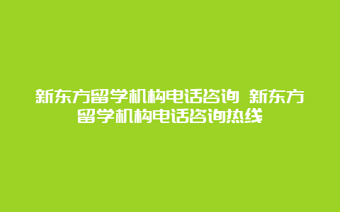 新东方留学机构电话咨询 新东方留学机构电话咨询热线