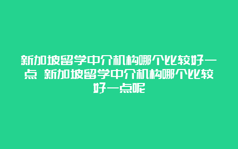 新加坡留学中介机构哪个比较好一点 新加坡留学中介机构哪个比较好一点呢