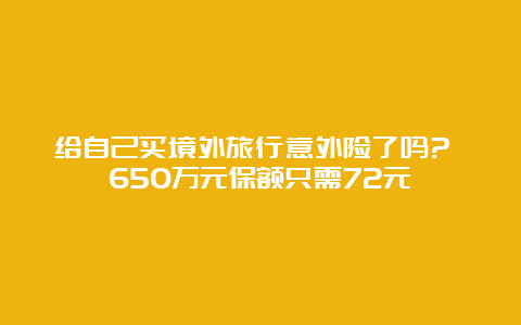 给自己买境外旅行意外险了吗? 650万元保额只需72元