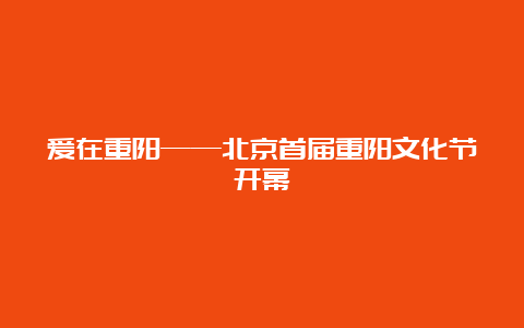 爱在重阳——北京首届重阳文化节开幕