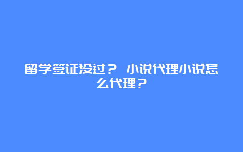 留学签证没过？ 小说代理小说怎么代理？