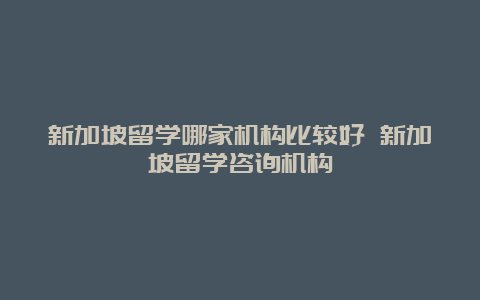 新加坡留学哪家机构比较好 新加坡留学咨询机构