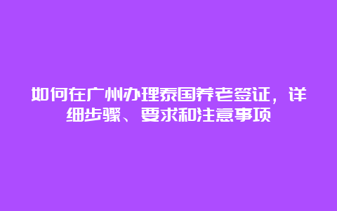 如何在广州办理泰国养老签证，详细步骤、要求和注意事项